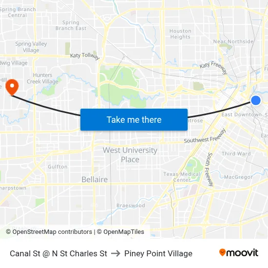 Canal St @ N St Charles St to Piney Point Village map