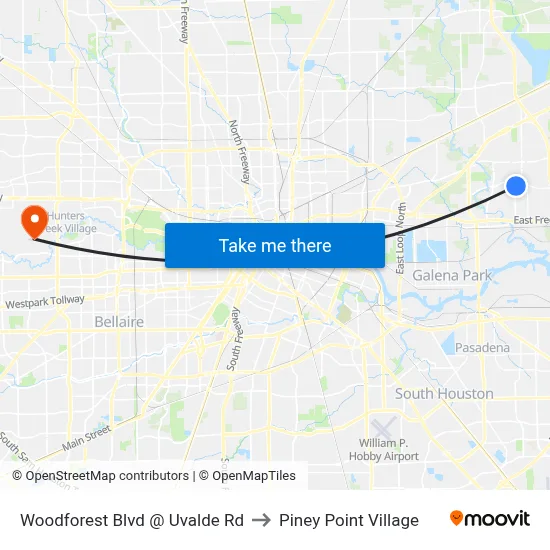 Woodforest Blvd @ Uvalde Rd to Piney Point Village map