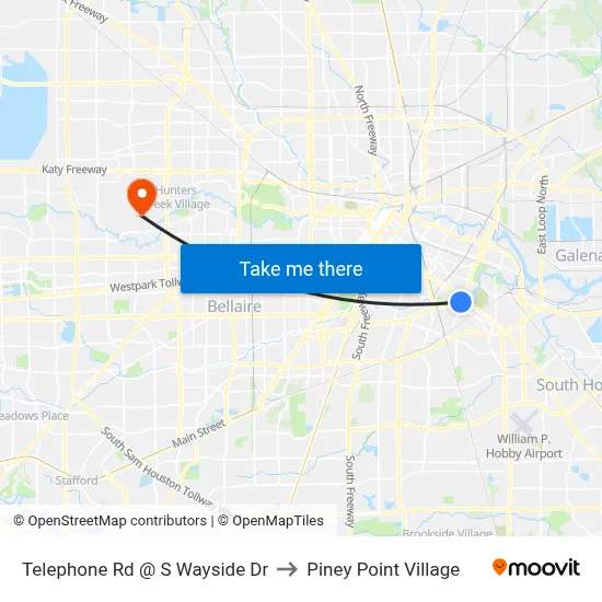 Telephone Rd @ S Wayside Dr to Piney Point Village map