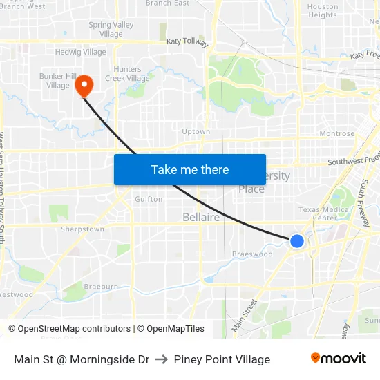 Main St @ Morningside Dr to Piney Point Village map