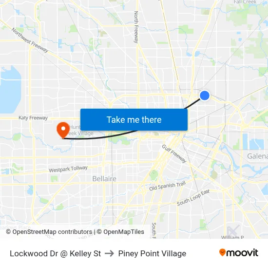 Lockwood Dr @ Kelley St to Piney Point Village map