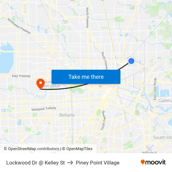 Lockwood Dr @ Kelley St to Piney Point Village map
