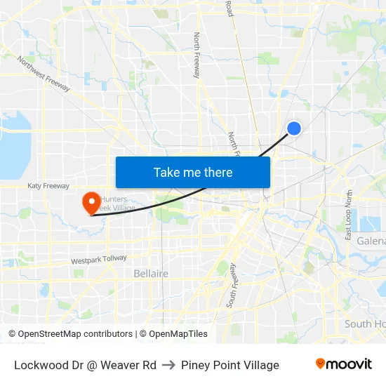Lockwood Dr @ Weaver Rd to Piney Point Village map