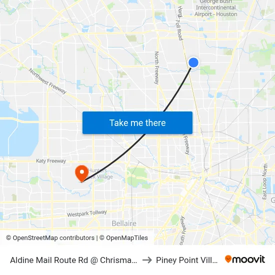 Aldine Mail Route Rd @ Chrisman Rd to Piney Point Village map