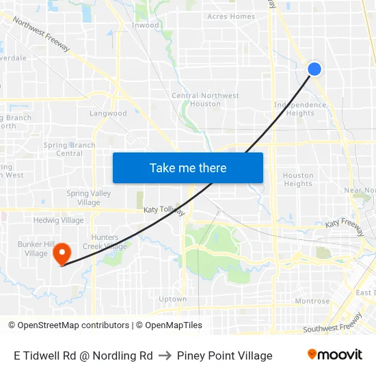 E Tidwell Rd @ Nordling Rd to Piney Point Village map