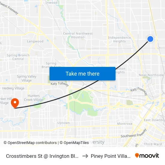 Crosstimbers St @ Irvington Blvd to Piney Point Village map
