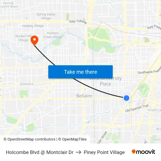 Holcombe Blvd @ Montclair Dr to Piney Point Village map
