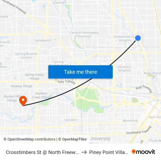 Crosstimbers St @ North Freeway to Piney Point Village map