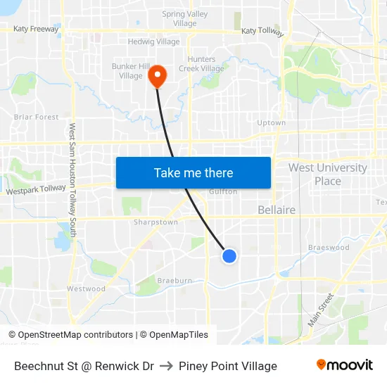 Beechnut St @ Renwick Dr to Piney Point Village map