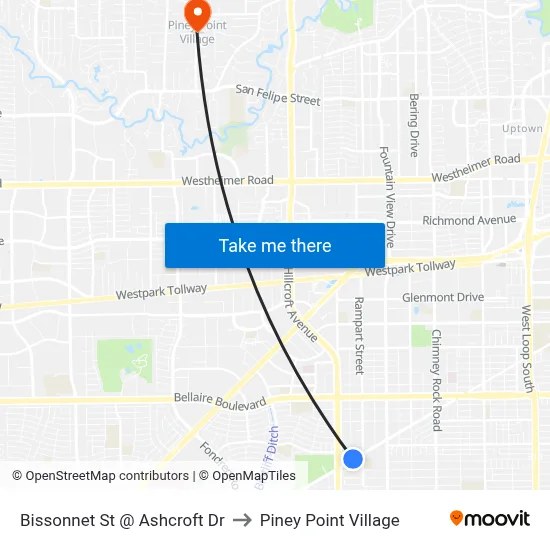 Bissonnet St @ Ashcroft Dr to Piney Point Village map