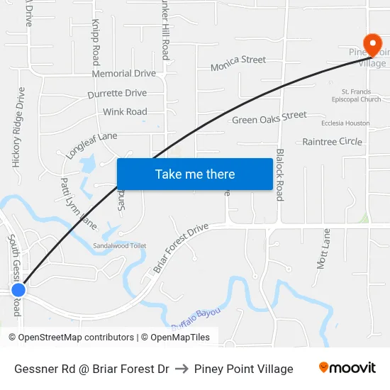 Gessner Rd @ Briar Forest Dr to Piney Point Village map