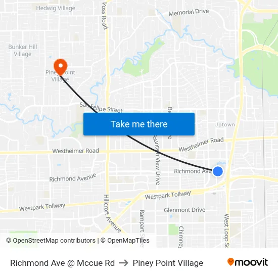 Richmond Ave @ Mccue Rd to Piney Point Village map