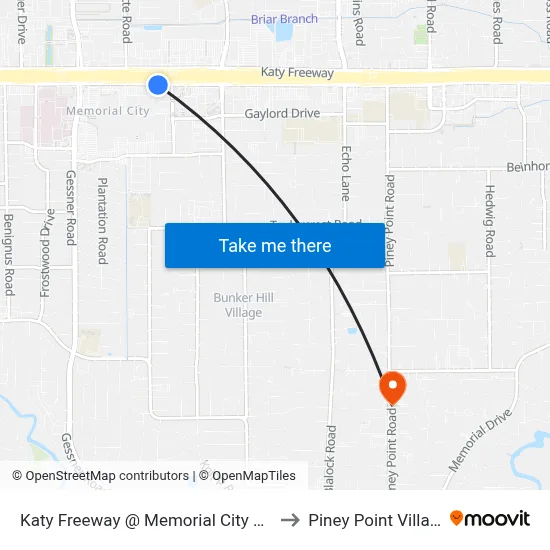 Katy Freeway @ Memorial City Way to Piney Point Village map