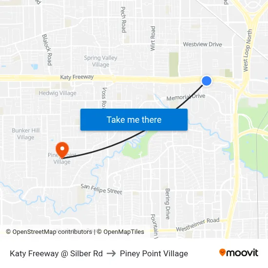 Katy Freeway @ Silber Rd to Piney Point Village map