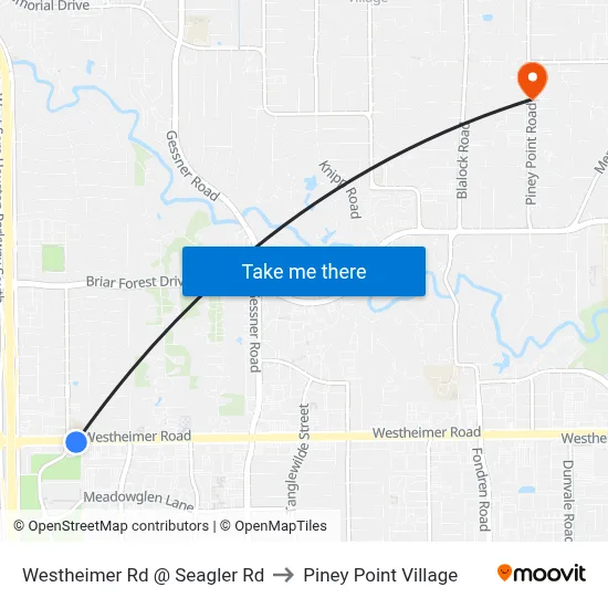 Westheimer Rd @ Seagler Rd to Piney Point Village map