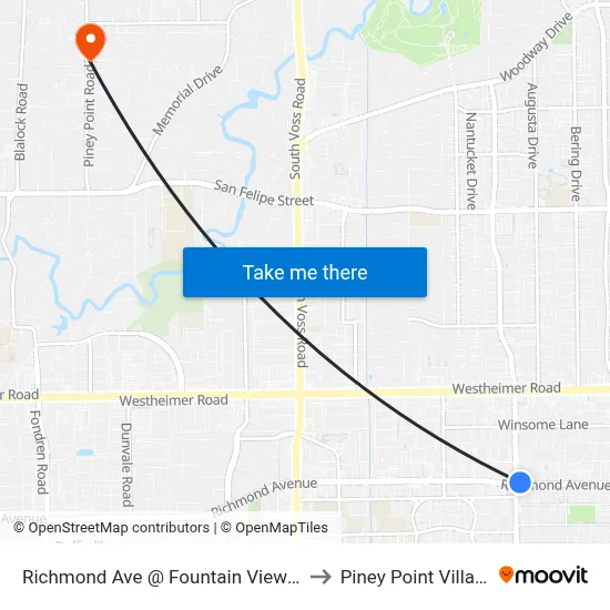 Richmond Ave @ Fountain View Dr to Piney Point Village map