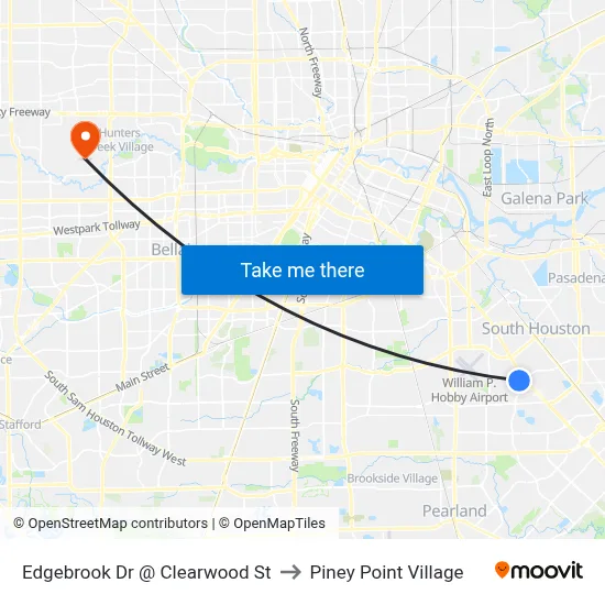 Edgebrook Dr @ Clearwood St to Piney Point Village map