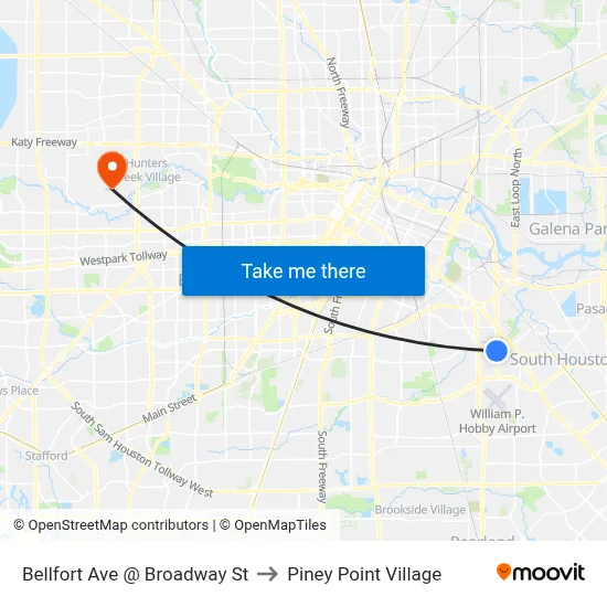 Bellfort Ave @ Broadway St to Piney Point Village map