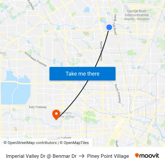 Imperial Valley Dr @ Benmar Dr to Piney Point Village map