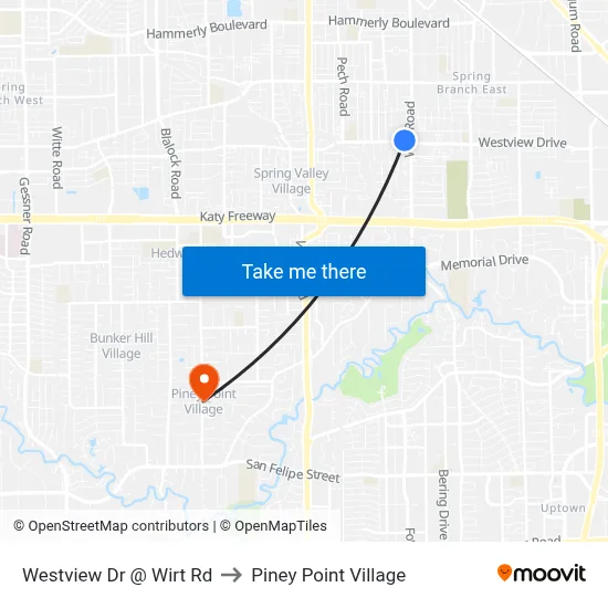 Westview Dr @ Wirt Rd to Piney Point Village map