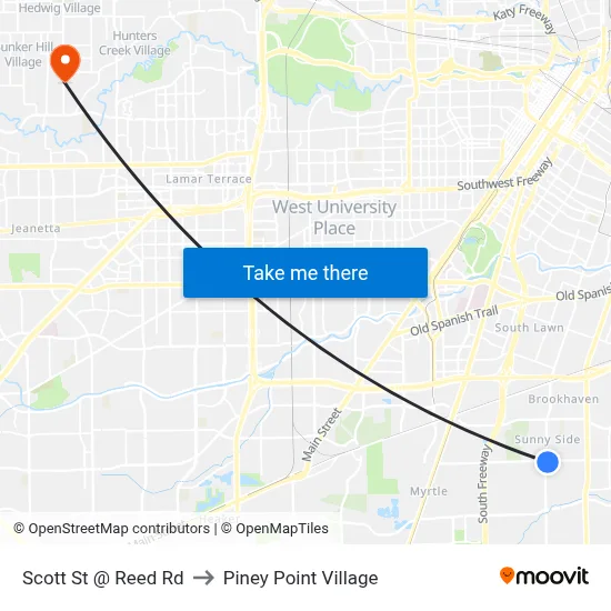 Scott St @ Reed Rd to Piney Point Village map