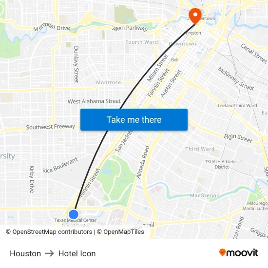 Houston to Hotel Icon map