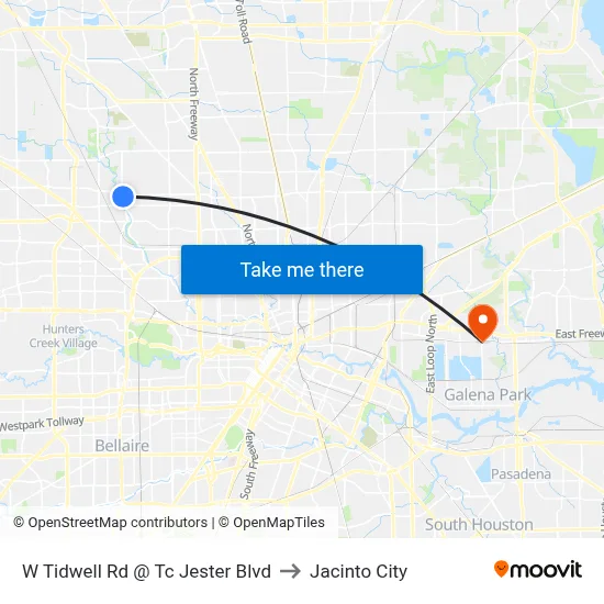 W Tidwell Rd @ Tc Jester Blvd to Jacinto City map