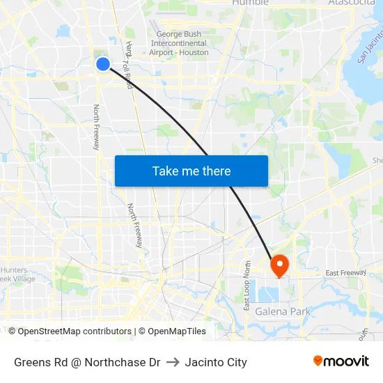 Greens Rd @ Northchase Dr to Jacinto City map