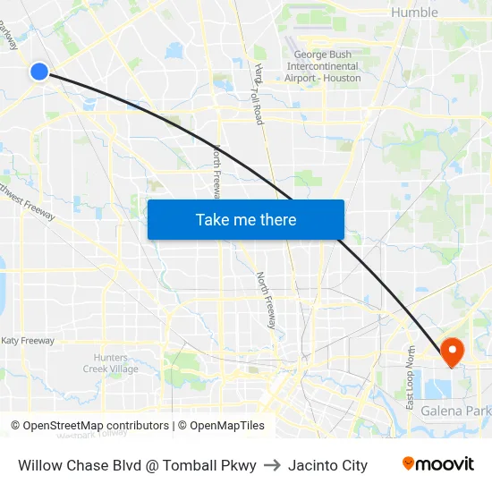 Willow Chase Blvd @ Tomball Pkwy to Jacinto City map