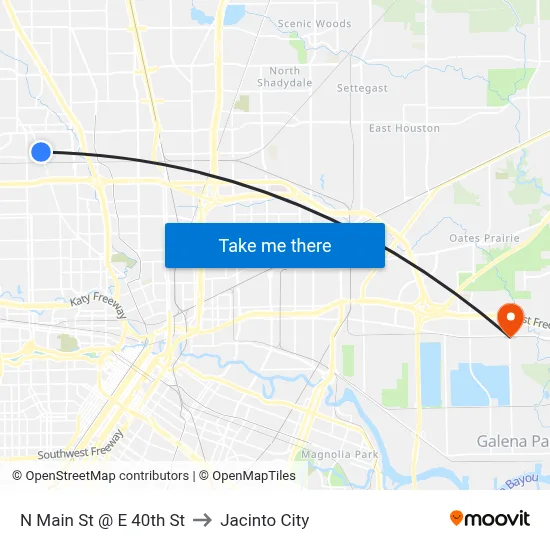N Main St @ E 40th St to Jacinto City map