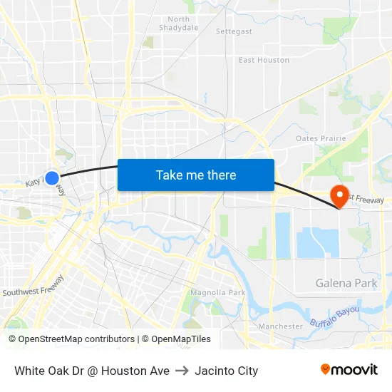 White Oak Dr @ Houston Ave to Jacinto City map