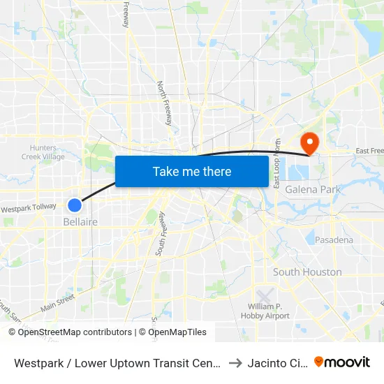 Westpark / Lower Uptown Transit Center to Jacinto City map