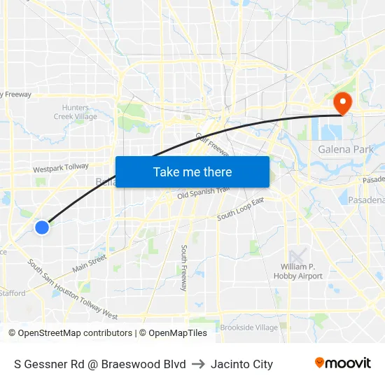 S Gessner Rd @ Braeswood Blvd to Jacinto City map