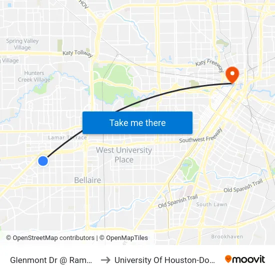 Glenmont Dr @ Rampart St to University Of Houston-Downtown map