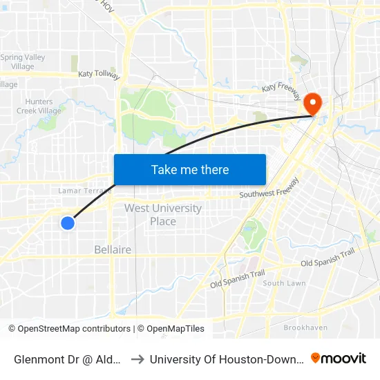Glenmont Dr @ Alder Dr to University Of Houston-Downtown map