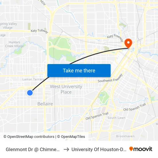 Glenmont Dr @ Chimney Rock Rd to University Of Houston-Downtown map