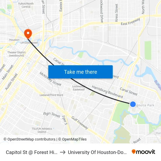 Capitol St @ Forest Hill Blvd to University Of Houston-Downtown map