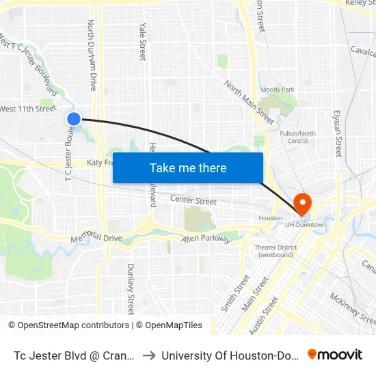 Tc Jester Blvd @ Cranston Ct to University Of Houston-Downtown map