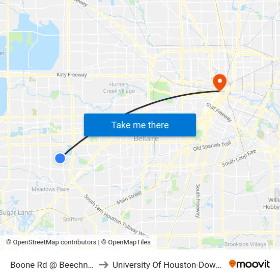 Boone Rd @ Beechnut St to University Of Houston-Downtown map