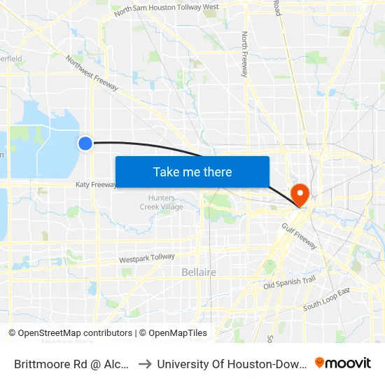 Brittmoore Rd @ Alcott Dr to University Of Houston-Downtown map