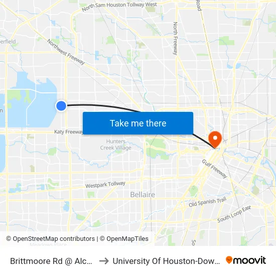 Brittmoore Rd @ Alcott Dr to University Of Houston-Downtown map