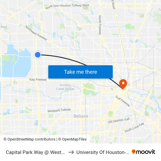 Capital Park Way @ Westway Park Bl* to University Of Houston-Downtown map