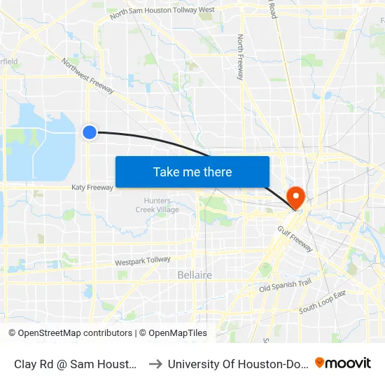 Clay Rd @ Sam Houston Pkwy to University Of Houston-Downtown map