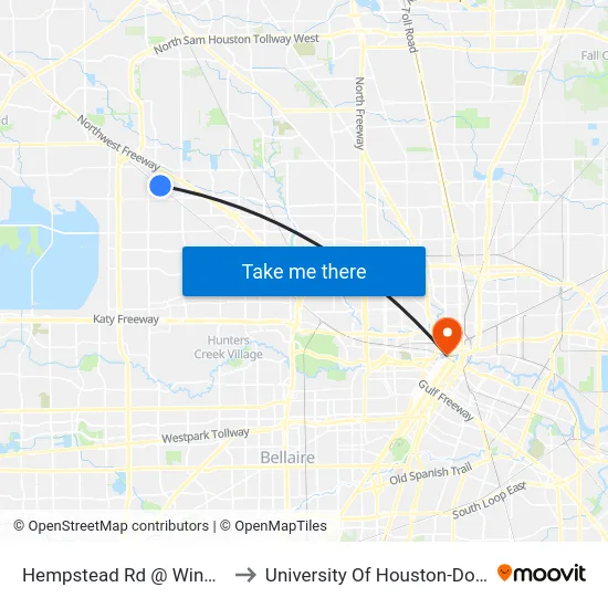 Hempstead Rd @ Windfern Rd to University Of Houston-Downtown map