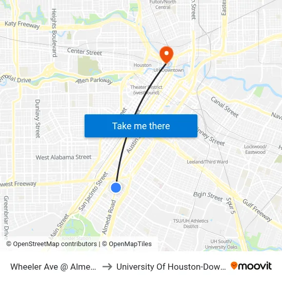 Wheeler Ave @ Almeda Rd to University Of Houston-Downtown map