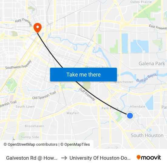Galveston Rd @ Howard Dr to University Of Houston-Downtown map