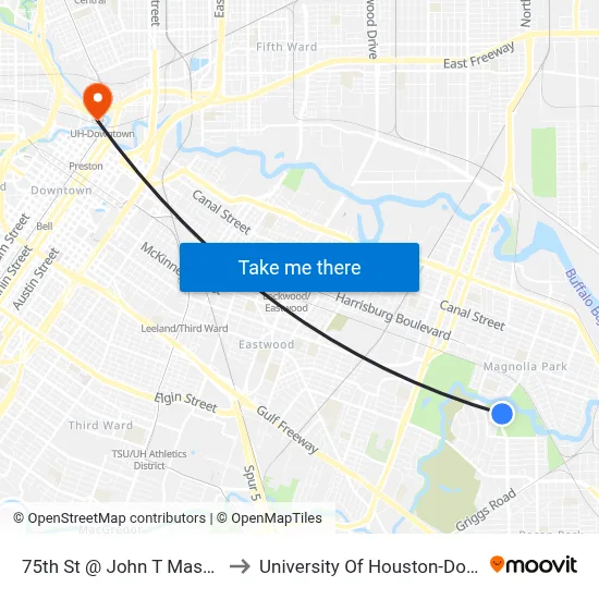 75th St @ John T Mason Park to University Of Houston-Downtown map