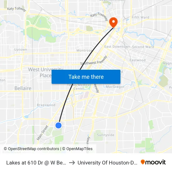Lakes at 610 Dr @ W Bellfort Ave to University Of Houston-Downtown map