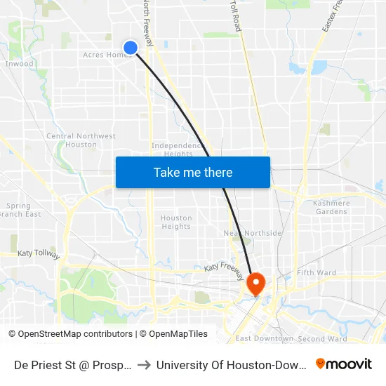 De Priest St @ Prosper St to University Of Houston-Downtown map