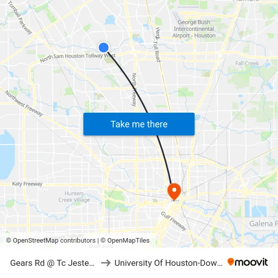 Gears Rd @ Tc Jester Blvd to University Of Houston-Downtown map